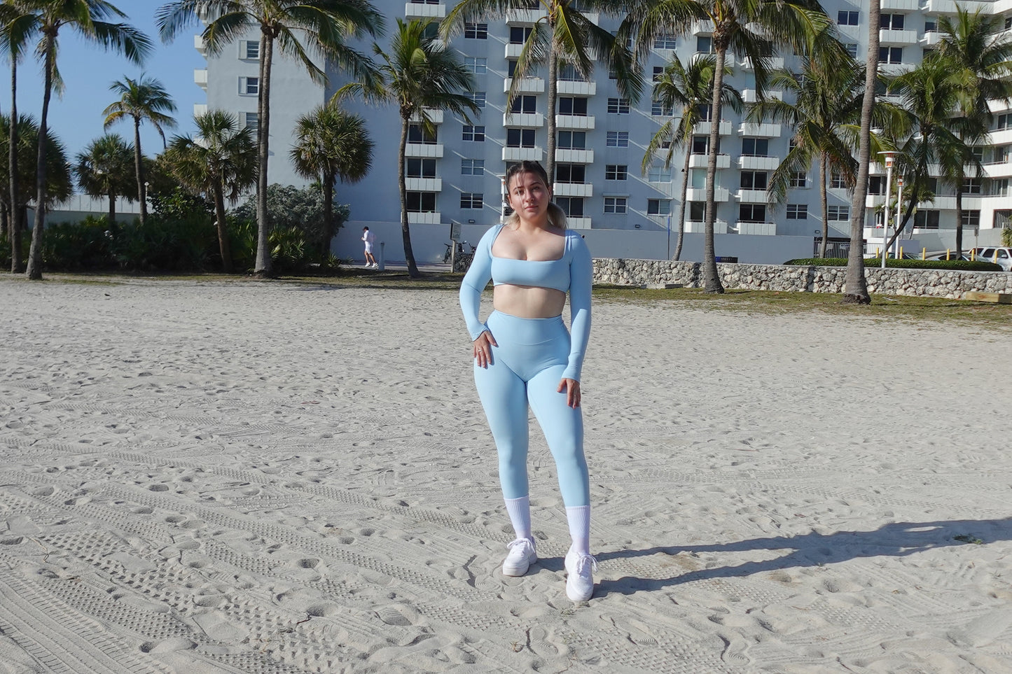 Baby Blue Long Sleeve Cropped Bra Top